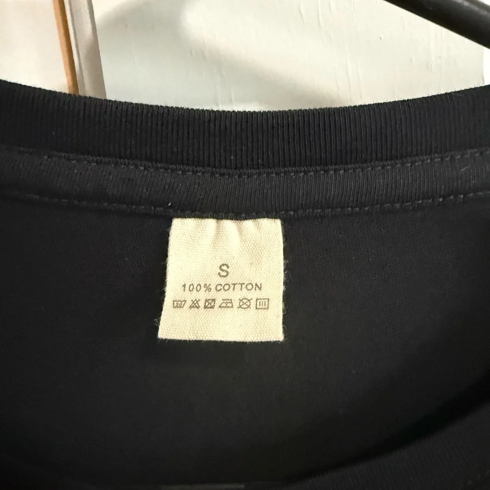 Men's Black Funny Graphic Tee with Beige Slogan Small - Picture 3 of 4